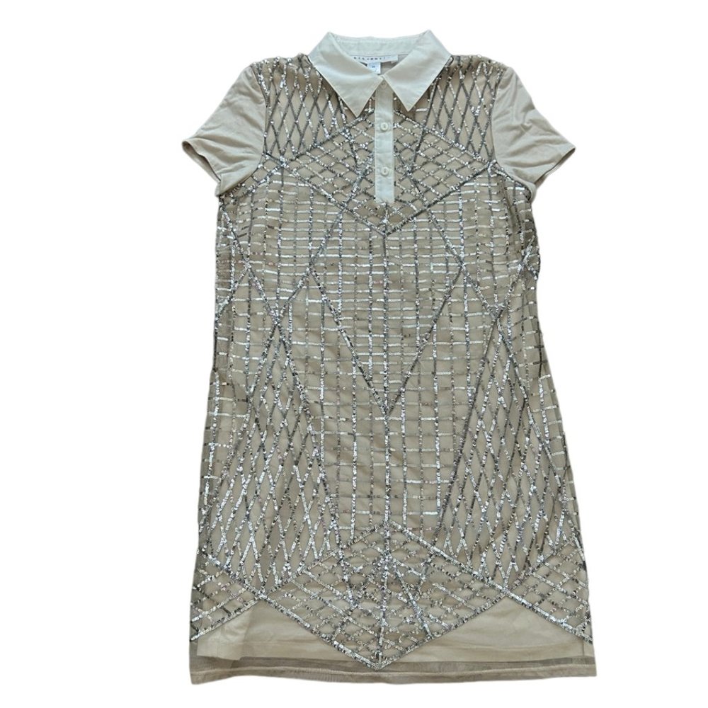 NWT Nic.Nation collared metallic sequins dress nude and silver Sz XS Color Taupe